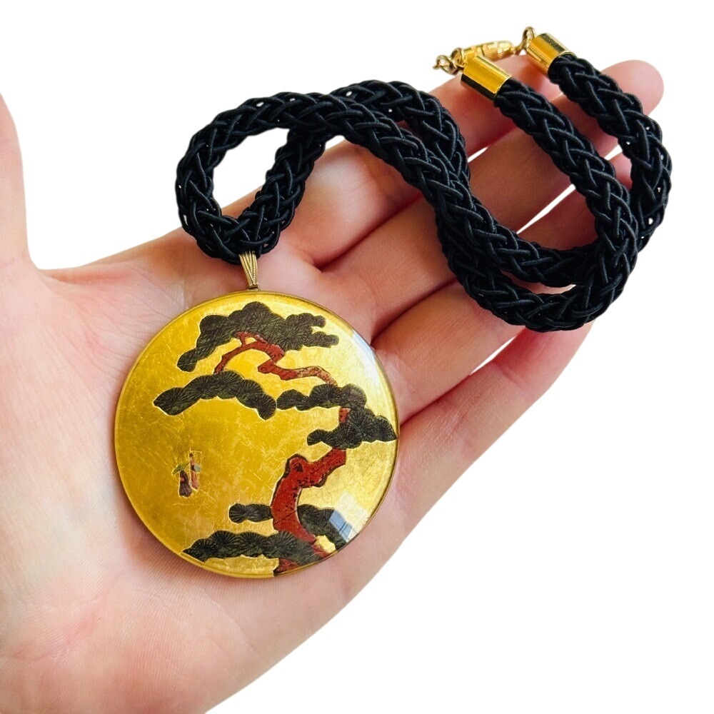 VTG Gloria Gordon Necklace Artisan Medallion Gold Leaf Statement Rare Chunky 80s